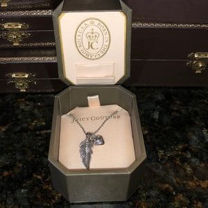 Juicy couture silver diamond feather necklace with tags and box